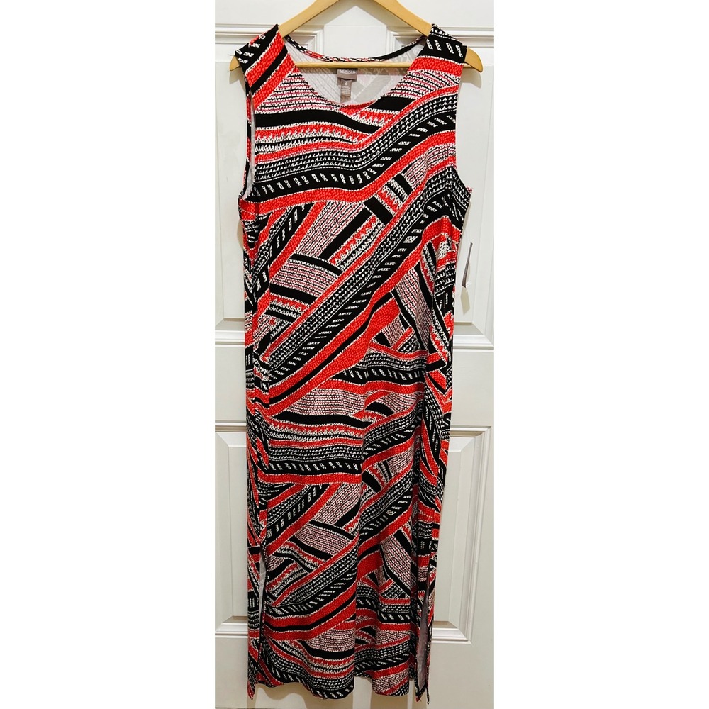 Chico's‎ Women's Maxi Dress Size 3 Sleeveless City Graphics Daiquiri Red Black